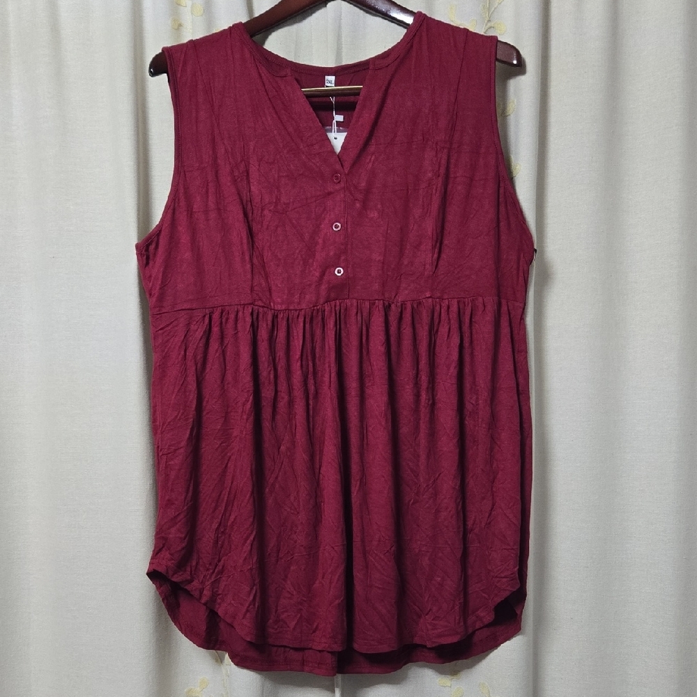 Red Sleeveless Blouse with Relaxed Pleated Design